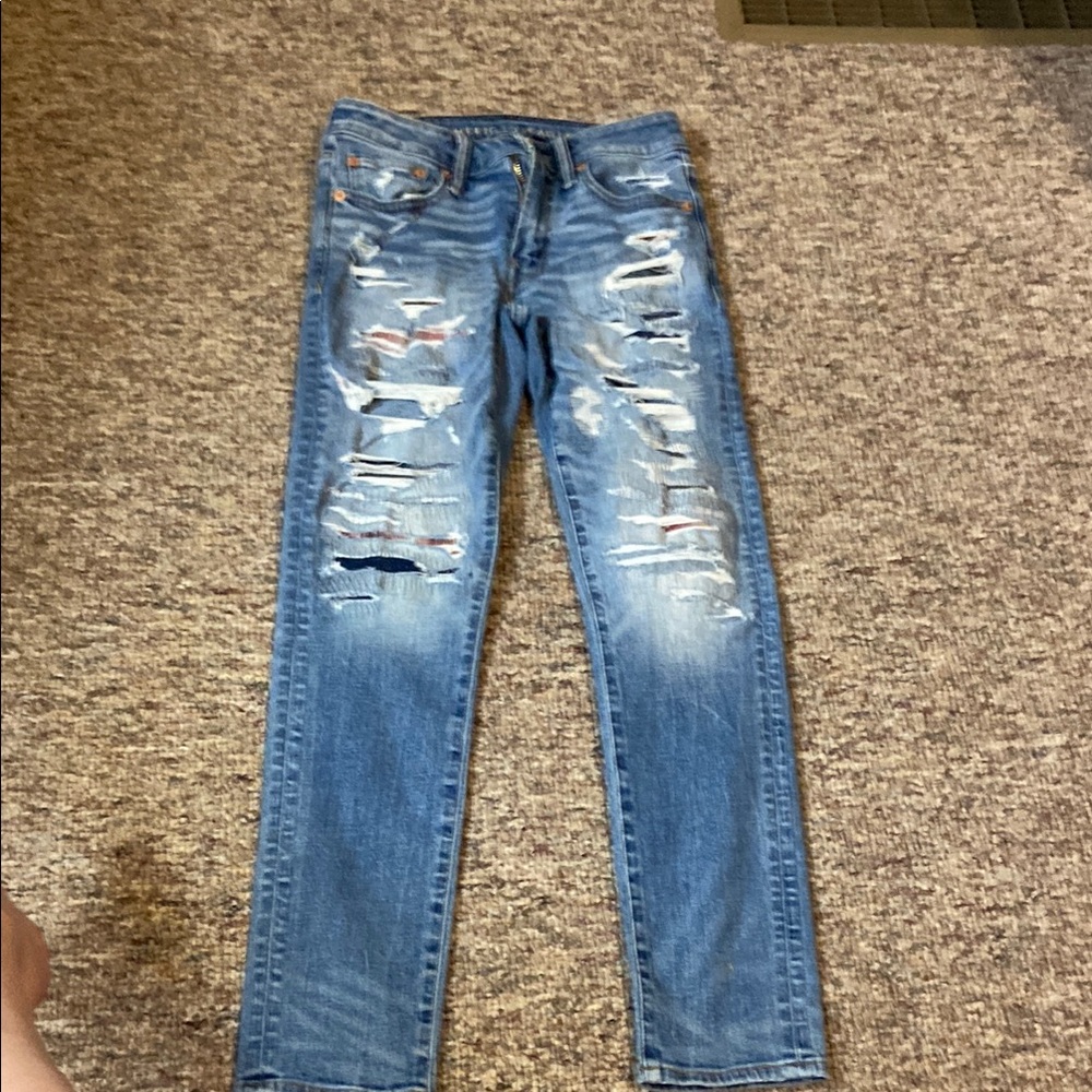 AE Airflex Skinny 28x30 Blue Distressed Men's Jeans